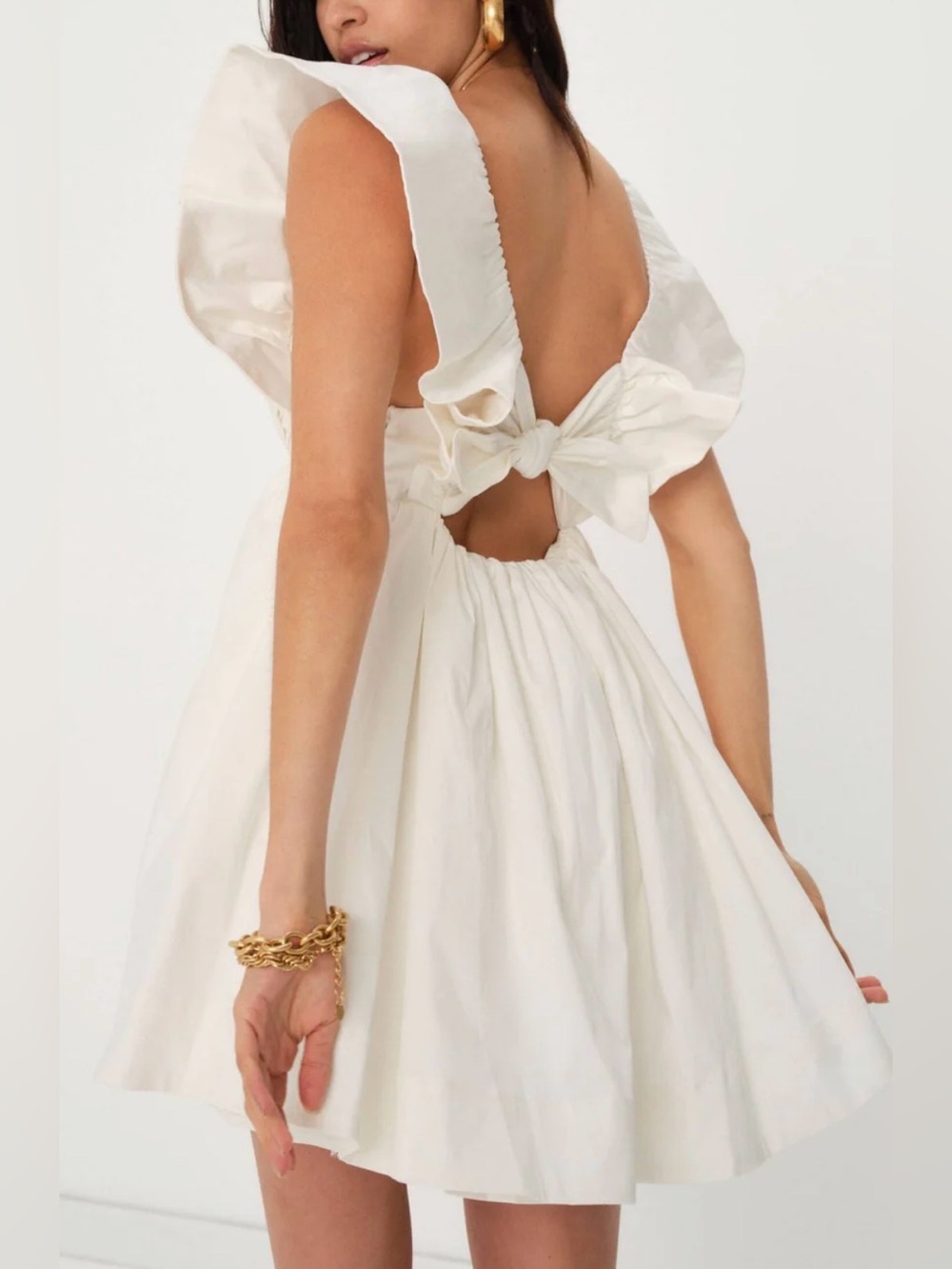 For Love + Lemons Clementine V-Neck Ruffle Sleeve Taffeta Babydoll Dress - Picture 2 of 11